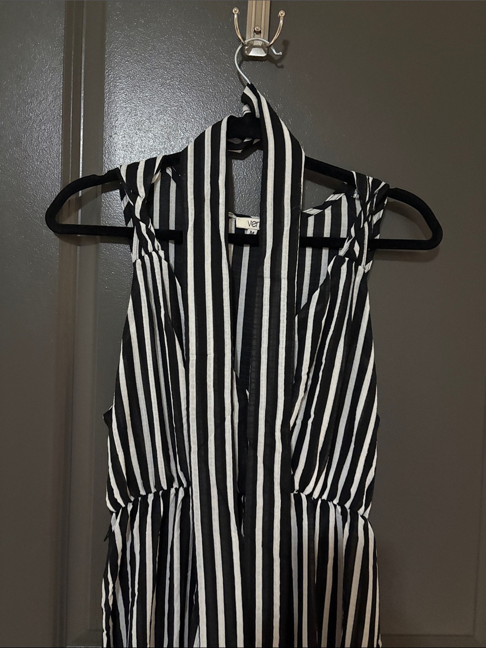 Sleeveless Black & White Striped Maxi Dress - Picture 3 of 7